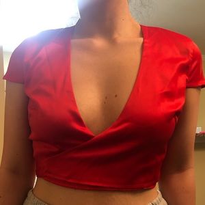 Satin red waist tie top